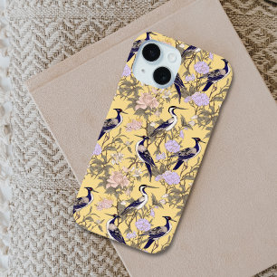 Ouderwetse bloemmotief met reiger vogels Kleurrijk iPhone 15 Case