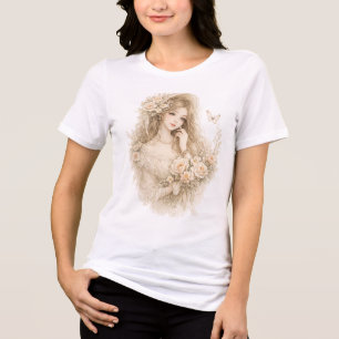 Ouderwetse bloemmotief Tri-Blend shirt