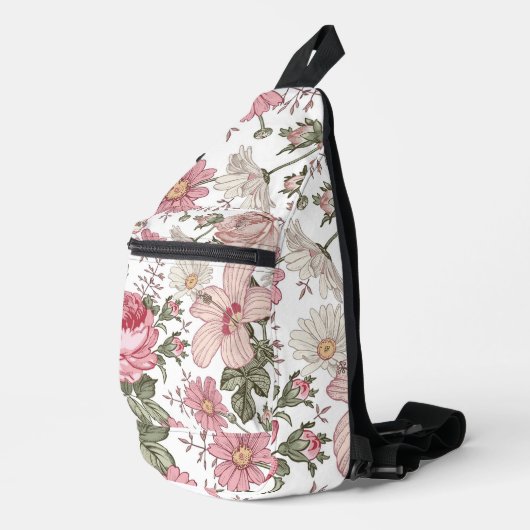 Ouderwetse bloempatroon met rozen sling bag (Rechterhoek)