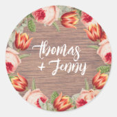 Ouderwetse bloemrijke rustieke boerderij schuur br ronde sticker (Voorkant)