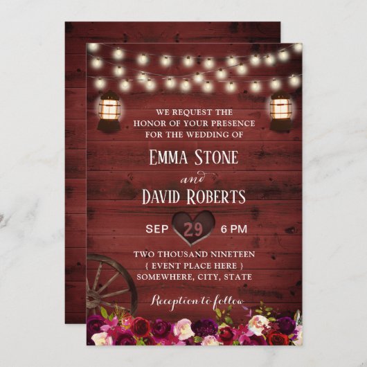 Ouderwetse bloemrijke rustieke lantaarn herfst bru kaart (Voorkant / Achterkant)