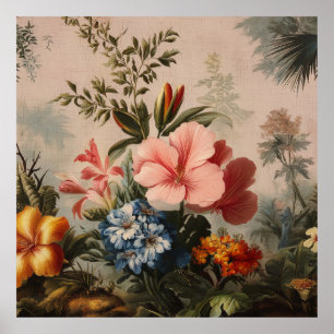 Ouderwetse bloemstilleven met tropische bloemen poster