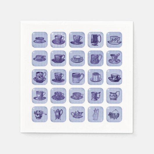 Ouderwetse  Blue China Teacups Tea Party Servetten (Voorkant)