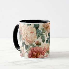 Ouderwetse Blush Pioen Crème Bloemmotief Mok