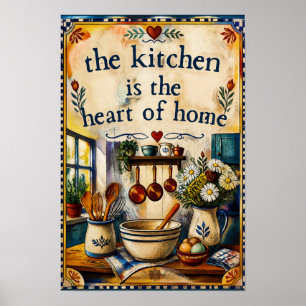 Ouderwetse Boerderij Keuken Hart van Thuis Aquarel Poster
