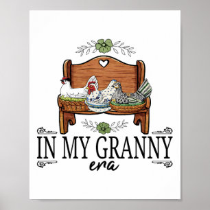 Ouderwetse boerderij kip houten oma in mijn grootm poster