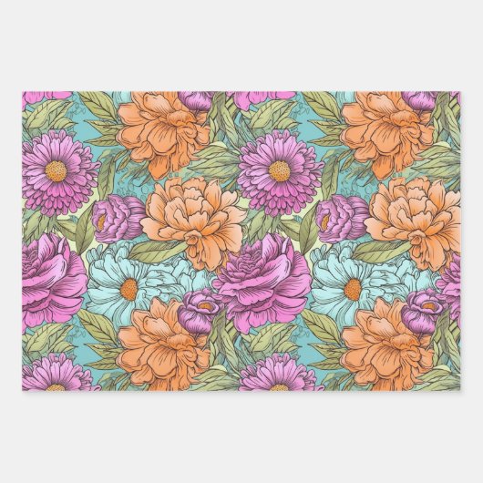 Ouderwetse Boho Bloemige Trouwdag Verjaardag Inpakpapier Vel (Voorkant 2)