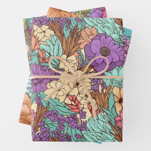 Ouderwetse Boho Bloemige Trouwdag Verjaardag Inpakpapier Vel (In situ)