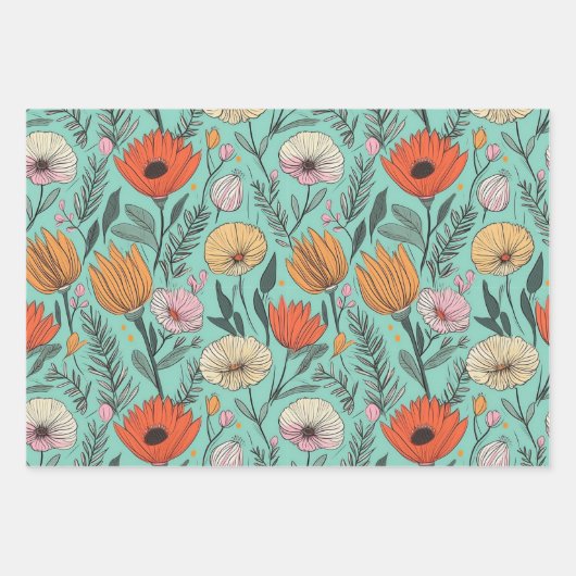 Ouderwetse Boho Bloemige Trouwdag Verjaardag Inpakpapier Vel (Voorkant)