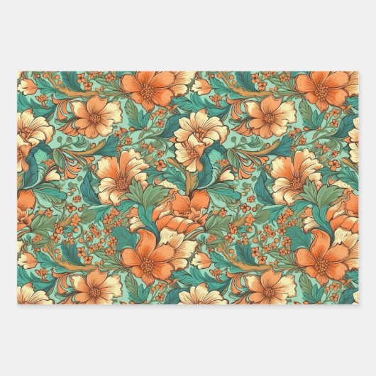 Ouderwetse Boho Bloemige Trouwdag Verjaardag Inpakpapier Vel (Voorkant 3)