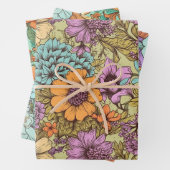 Ouderwetse Boho Bloemige Trouwdag Verjaardag Inpakpapier Vel (In situ)