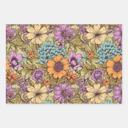 Ouderwetse Boho Bloemige Trouwdag Verjaardag Inpakpapier Vel (Voorkant)