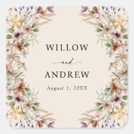 Ouderwetse Boho Wilde Bloem Vierkante Sticker