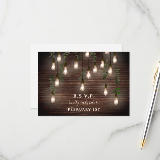 Ouderwetse Bollen Rustieke Hout Botanische Trouw  RSVP Kaartje (Voorkant / Achterkant in situ)