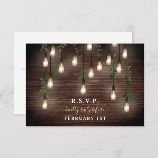 Ouderwetse Bollen Rustieke Hout Botanische Trouw  RSVP Kaartje (Voorkant / Achterkant)