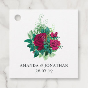 Ouderwetse bordeauxroos bloemen bedankjes labels