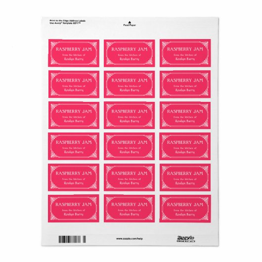 Ouderwetse Border Raspberry Jam Jar Label (Full Sheet)