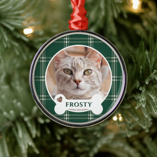 Ouderwetse bosgroene kerstplakkaat kat metalen ornament (Boom)
