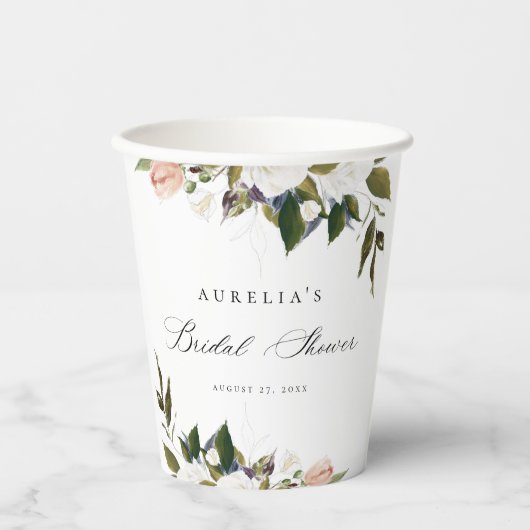 Ouderwetse botanische bloem bruidsfeestje papieren bekers (Voorkant)
