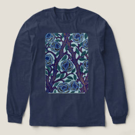Ouderwetse botanische bloemen in blauw en paars Tri-Blend shirt
