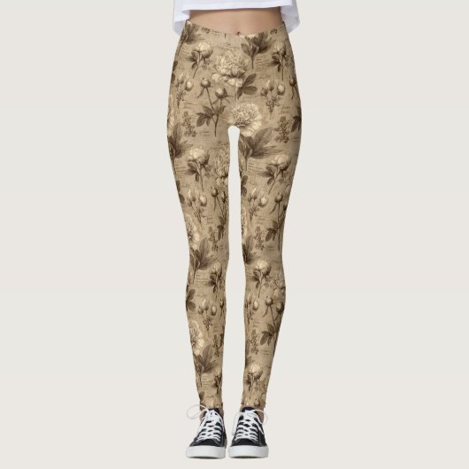 Ouderwetse botanische bloempatroon (1) leggings (Voorkant)