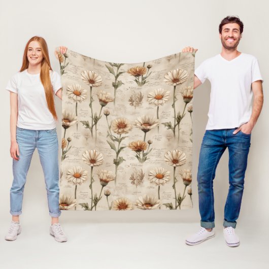 Ouderwetse botanische bloempatroon (8) fleece deken (In situ)