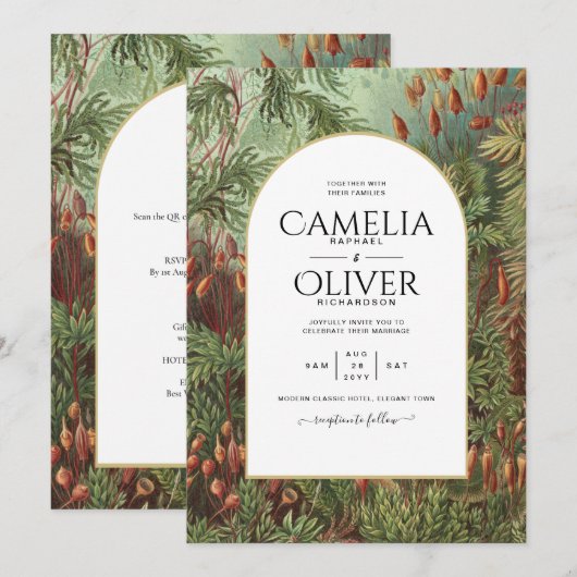 Ouderwetse botanische groene terracotta trouw uitn kaart (Voorkant / Achterkant)