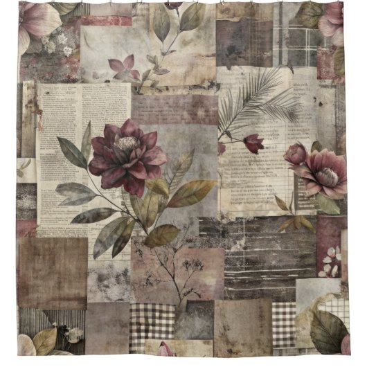 Ouderwetse botanische patchwork roestig (1) douchegordijn (Voorkant)