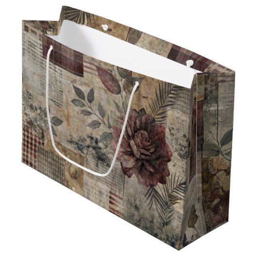 Ouderwetse botanische patchwork roestig (2) groot cadeauzakje (Voorkant Gekanteld)