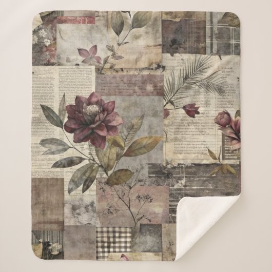 Ouderwetse botanische patchwork rustiek (1) sherpa deken (Voorkant)