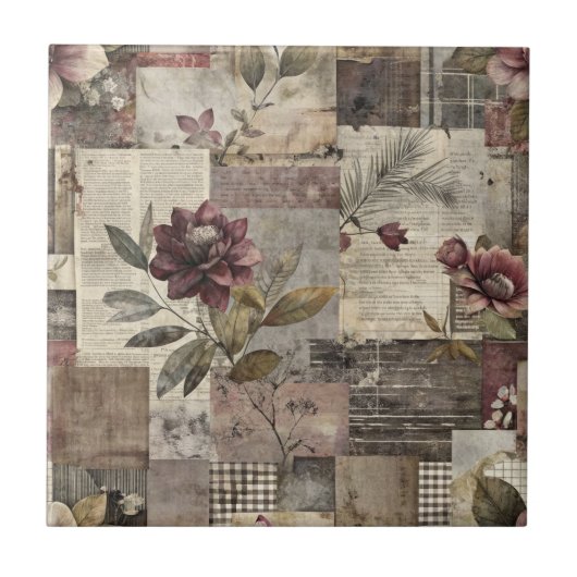Ouderwetse botanische patchwork rustiek (1) tegeltje (Voorkant)