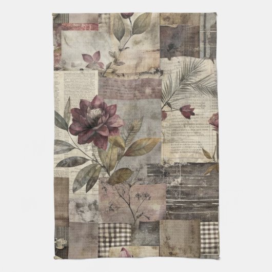 Ouderwetse botanische patchwork rustiek (1) theedoek (Verticaal)
