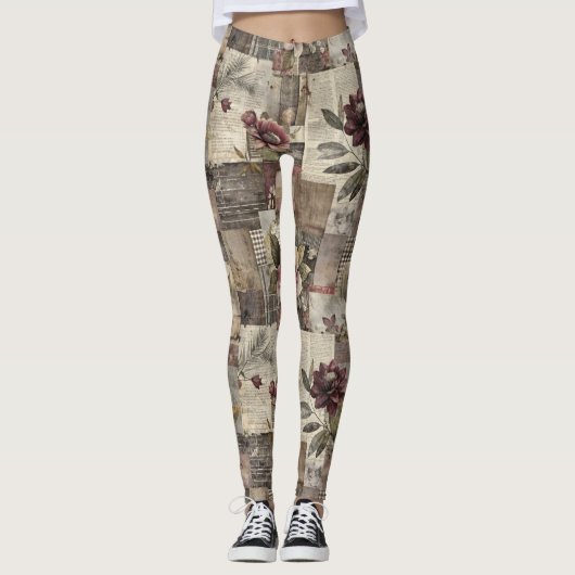 Ouderwetse botanische patchwork rustiek (2) leggings (Voorkant)