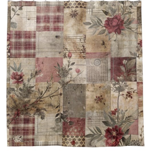 Ouderwetse botanische patchwork rustiek douchegordijn (Voorkant)