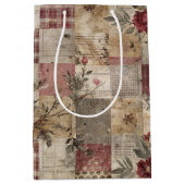 Ouderwetse botanische patchwork rustiek medium cadeauzakje (Voorkant)