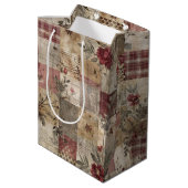 Ouderwetse botanische patchwork rustiek medium cadeauzakje (Achterkant Gekanteld)