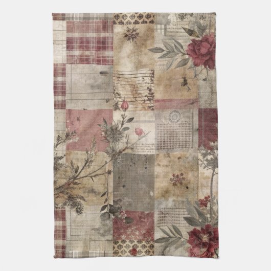 Ouderwetse botanische patchwork rustiek theedoek (Verticaal)