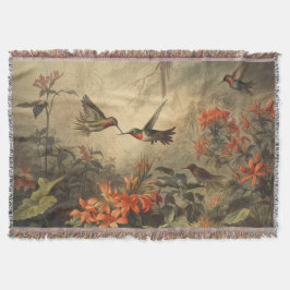 Ouderwetse botanische scène met kolibries en bloem deken