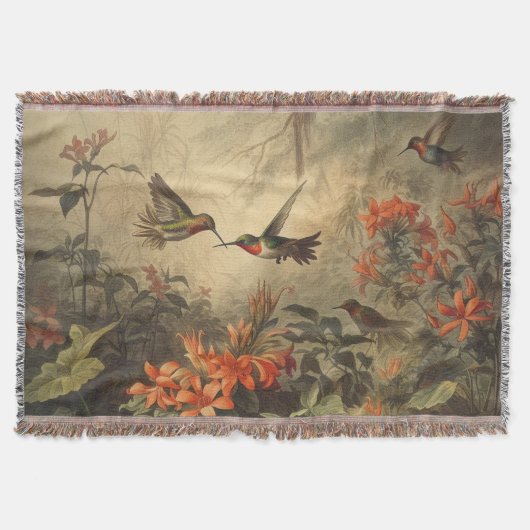 Ouderwetse botanische scène met kolibries en bloem deken (Voorkant)