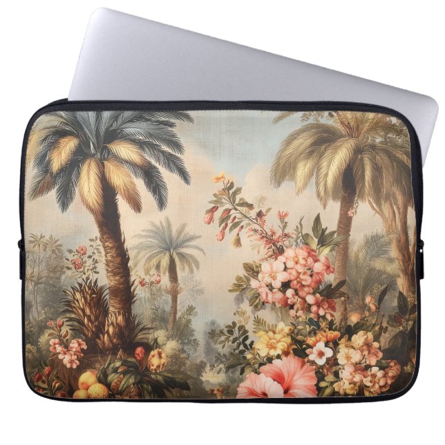 Ouderwetse botanische scène met palmen laptop sleeve (Voorkant)