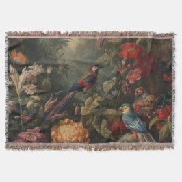 Ouderwetse botanische scène vogels bloemen in het  deken