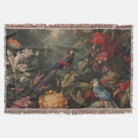 Ouderwetse botanische scène vogels bloemen in het  deken (Voorkant)