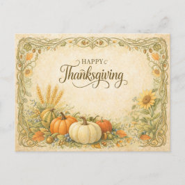 Ouderwetse botanische Thanksgiving pompoenoogst Feestdagenkaart