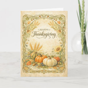 Ouderwetse botanische Thanksgiving pompoenoogst Kaart