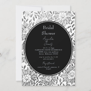 Ouderwetse bruiloftsborrel met zwart-wit bloemmoti kaart