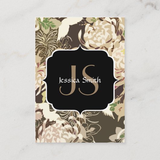 Ouderwetse bruine beige bloemen en vogels Merkenna Visitekaartje (Achterkant)