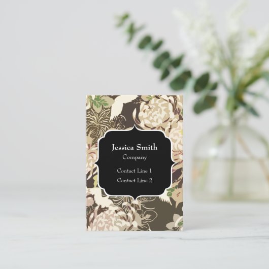 Ouderwetse bruine beige bloemen en vogels Merkenna Visitekaartje (Staand voorkant)