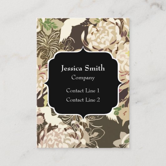 Ouderwetse bruine beige bloemen en vogels Merkenna Visitekaartje (Voorkant)
