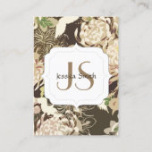 Ouderwetse bruine beige bloemen en vogels Monogram Visitekaartje (Achterkant)