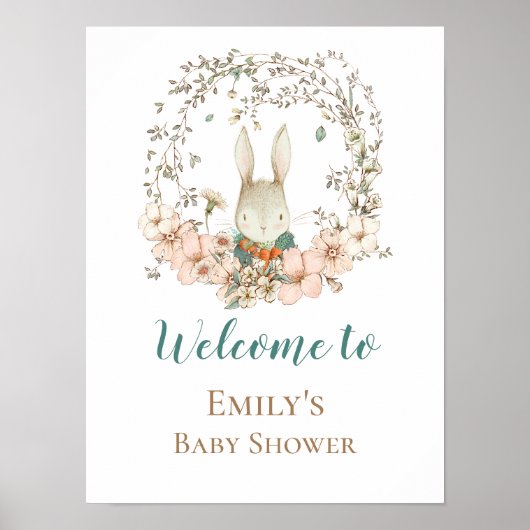 Ouderwetse Bunny Script Welkom bij Baby Shower Bor Poster (Voorkant)